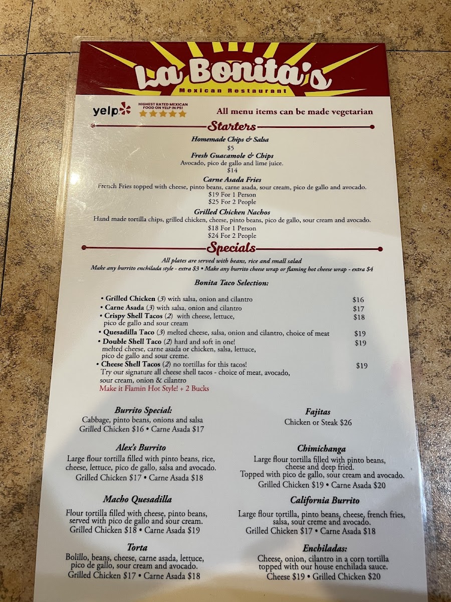 La Bonita's Menu - Image 2